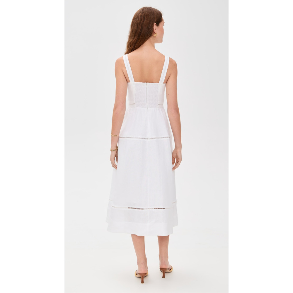 Reformation Everett Square-Neck Linen Midi Dress White US 6 - Picture 3 of 11